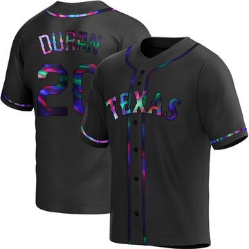 Ezequiel Duran Men's Replica Texas Rangers Black Holographic Alternate Jersey