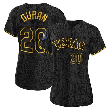 Ezequiel Duran Women's Authentic Texas Rangers Black Snake Skin City 2023 World Series Champions Jersey