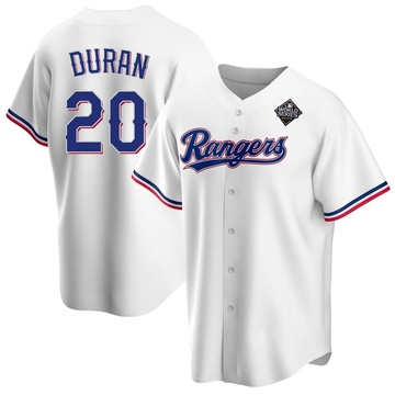 Ezequiel Duran Youth Replica Texas Rangers White Home 2023 World Series Jersey